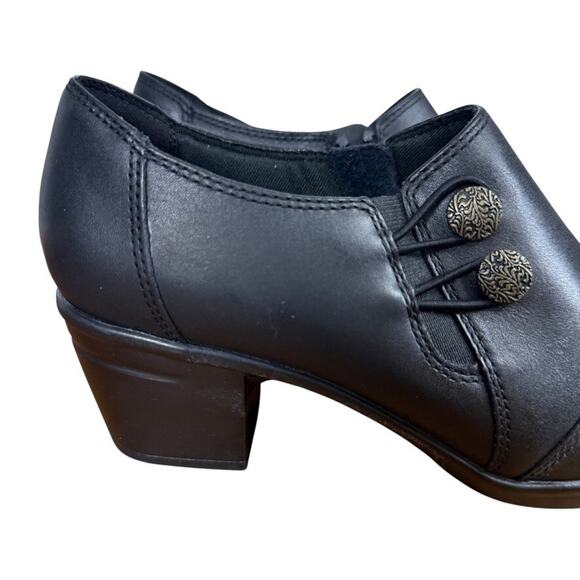 Clarks Emslie Warren Womens Black Leather Clogs Block Chunky Heel Shoes sz 7 M - Picture 12 of 16